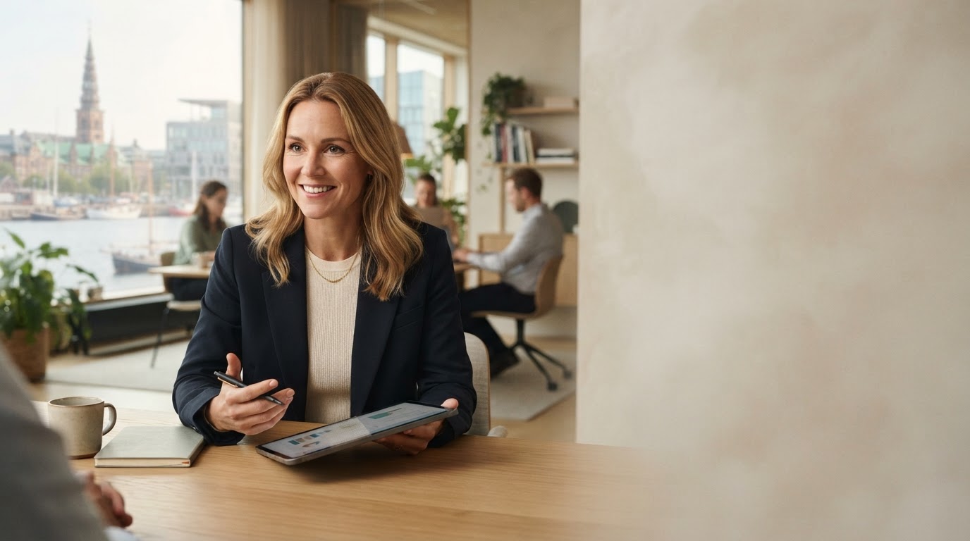 Dansk Avis - digital nomade arbejder fra en solbeskinnet terrasse med dataindblik i baggrunden